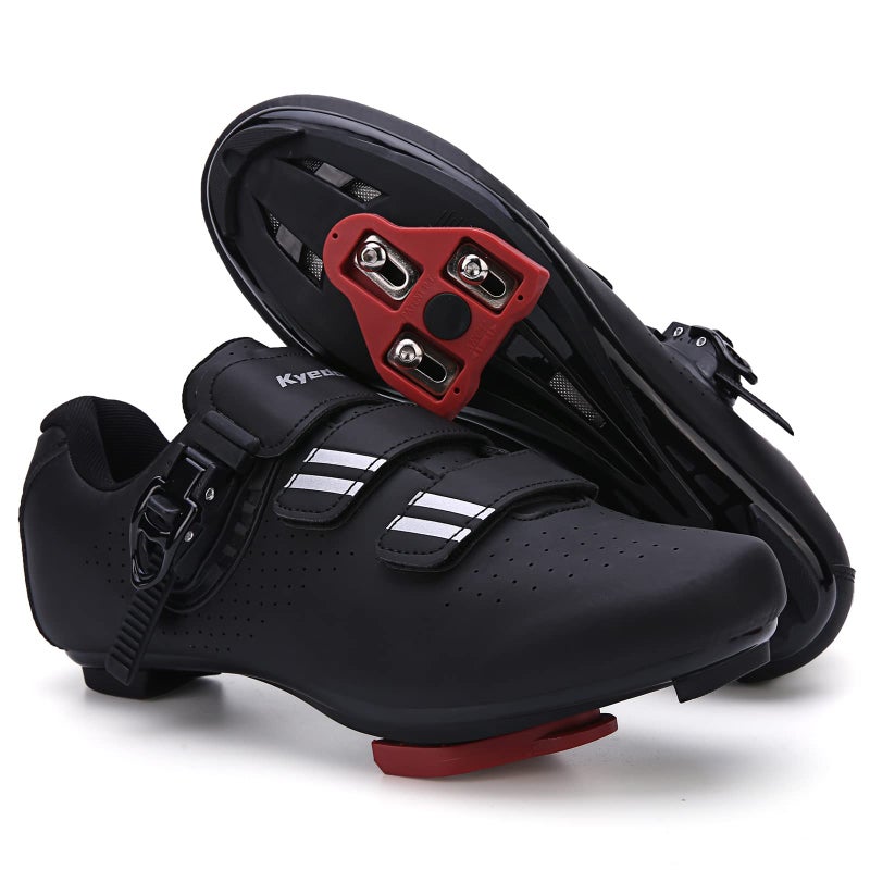 Kyedoo Mens Womens Cycling Shoes Compatible with Pelaton Bike Shoes Road Bike Riding Bicycle Pre-Installed with Delta Cleats Clip Indoor Outdoor Pedal Size 8 Black - Image 1