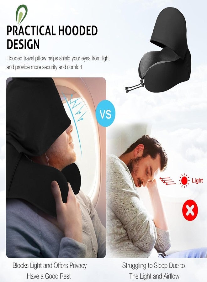 ADOFYS Travel Neck Pillow Memory Foam, Hooded Travel Neck Pillow for Adults, Comfortable Neck Pillow for Travelling with Hoodie, Flight, Airplane Pillow, Travel Cushion for Plane Car Train - Image 2