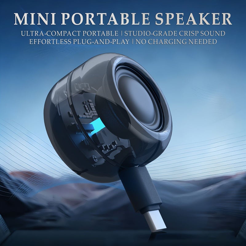 Mini Portable Speaker Transparent Black Type-C Plug and Play for Smartphones Tablets Computers - Image 1