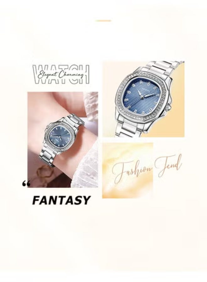 Sinobi Women's High-Style Waterproof Square Watch with Luminous Steel Strap - Image 3