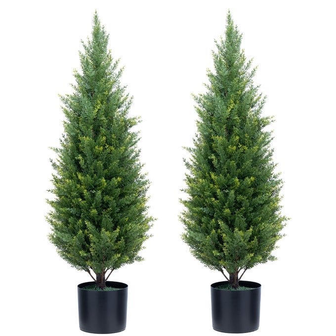 Artificial Topiary Trees 3 Foot Artificial Cedar Trees UV Resistant Potted Plant Set of 2 Faux Bushes Fake Shrubs for Outdoor Indoor Front Porch Garden