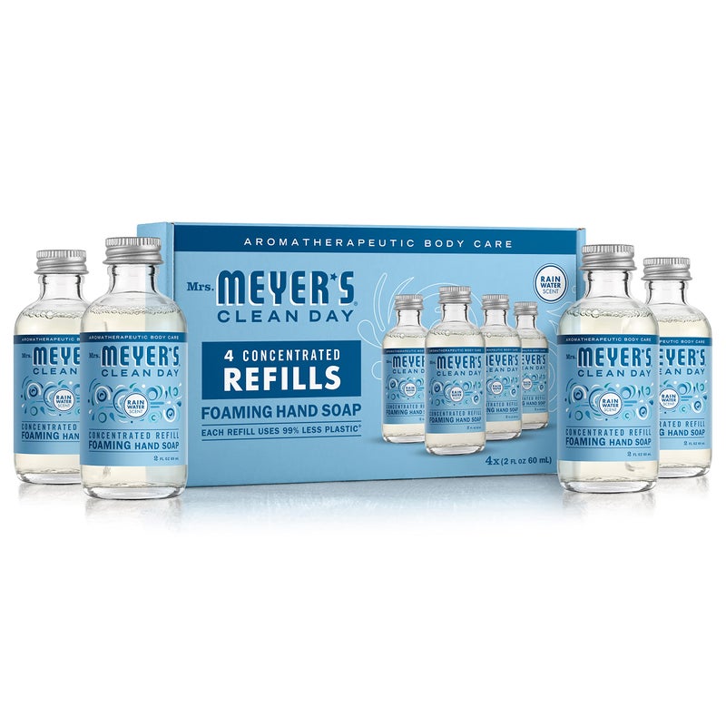 MRS. MEYER'S CLEAN DAY Foaming Hand Soap Concentrated Refills, 4 Concentrated Refills (2 Fl. Oz each), Rain Water Scent, Makes 40 Fl. Oz. of Foaming Soap Total - Image 1