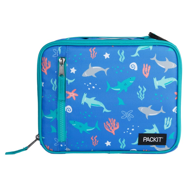 PackIt Freezable Classic Lunch Box Sea Shark Built with EcoFreeze Technology Collapsible Reusable Zip Closure With Zip Front Pocket and Buckle Handle Designed for Fresh Lunch On the Go