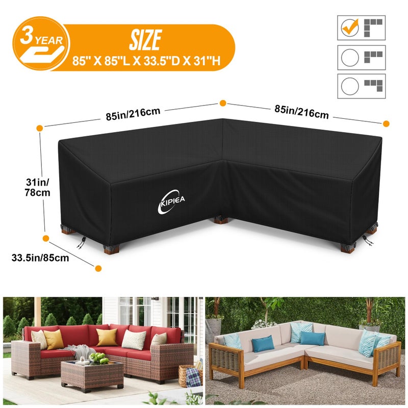 Kipiea Patio V-Shaped Sectional Sofa Cover, 420D Heavy-Duty Oxford Fabric Outdoor Sectional Cover with 6 Windproof Buckles, Anti UV and No Tears, No Fading (85"/85" L x 33.5" D x 31" H) Black - Image 2