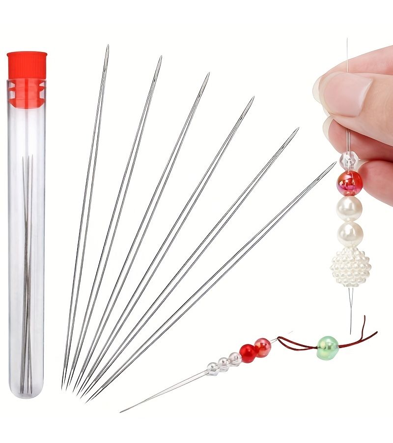 5 Pcs Set Collapsible Beading Needles With Big Eye Design For DIY Jewelry Making Seed Beads And More 5 Sizes Available With Storage Bottle - Image 1