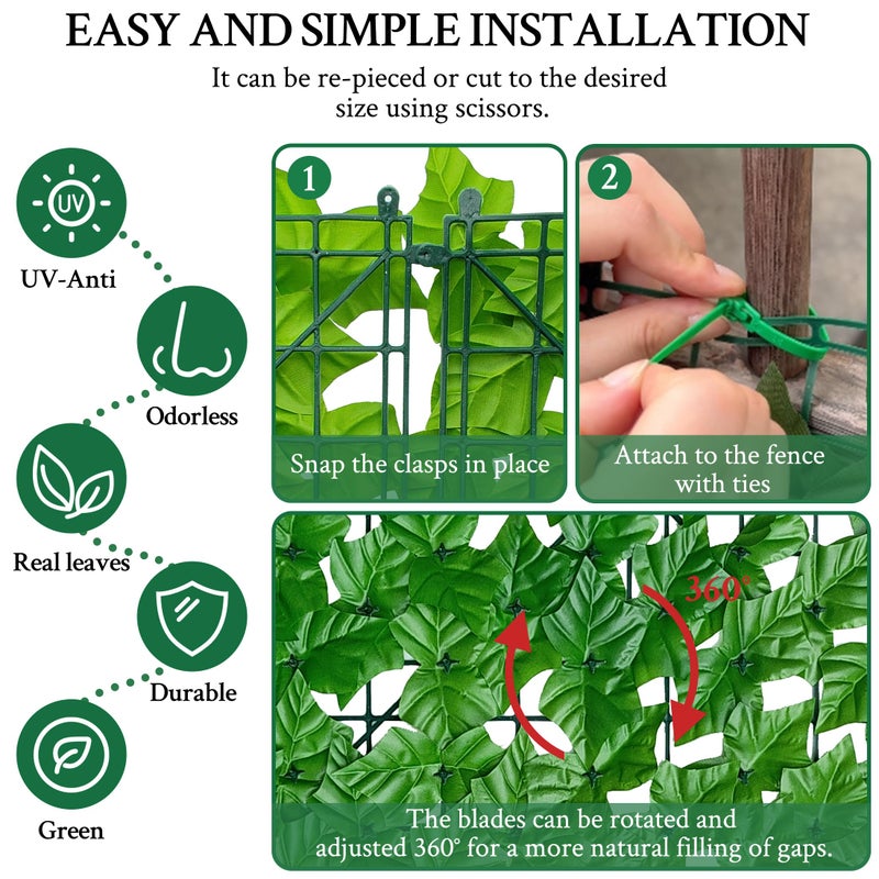 ODTORY Artificial Ivy Fence Privacy Screen,60 x 120 Inch UV-Anti Artificial Fake Ivy Hedge,Light Green Artificial Hedge Backyard Decor for Indoor, Outdoor,Garden,Fence,Balcony and Many Other Scenarios - Image 3