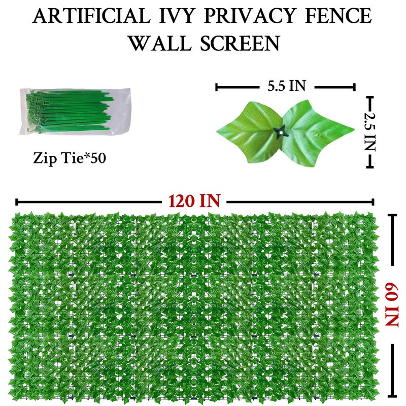 ODTORY Artificial Ivy Fence Privacy Screen,60 x 120 Inch UV-Anti Artificial Fake Ivy Hedge,Light Green Artificial Hedge Backyard Decor for Indoor, Outdoor,Garden,Fence,Balcony and Many Other Scenarios - Image 2