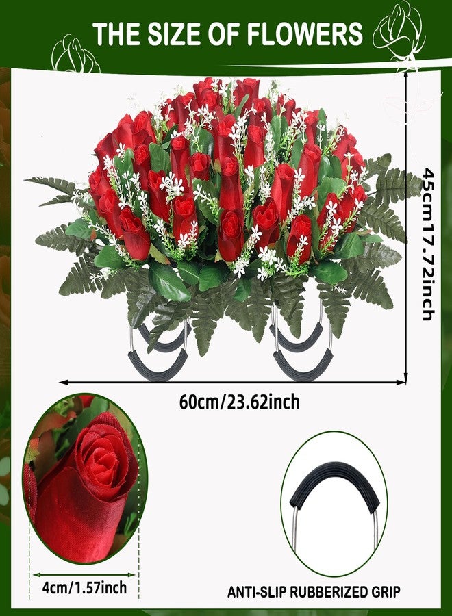 زهور اصطناعية للمقابر من IDMOP، سرج زهور لشواهد القبور، زينة شواهد القبور (أحمر) - Image 3
