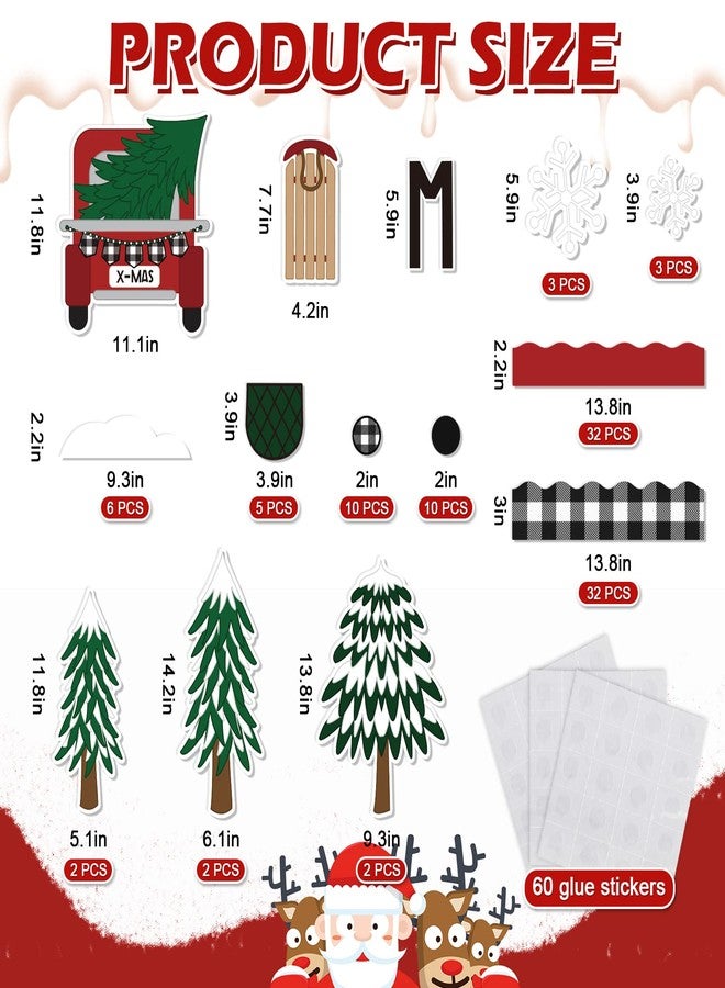Whaline 139Pcs Christmas Classroom Bulletin Board Decoration Kit Xmas Tree Red Truck Cutouts with Glue Point Bulletin Border Stickers for Holiday School Wall Door Decoration - Image 2