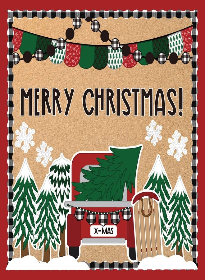 Whaline 139Pcs Christmas Classroom Bulletin Board Decoration Kit Xmas Tree Red Truck Cutouts with Glue Point Bulletin Border Stickers for Holiday School Wall Door Decoration - Image 1