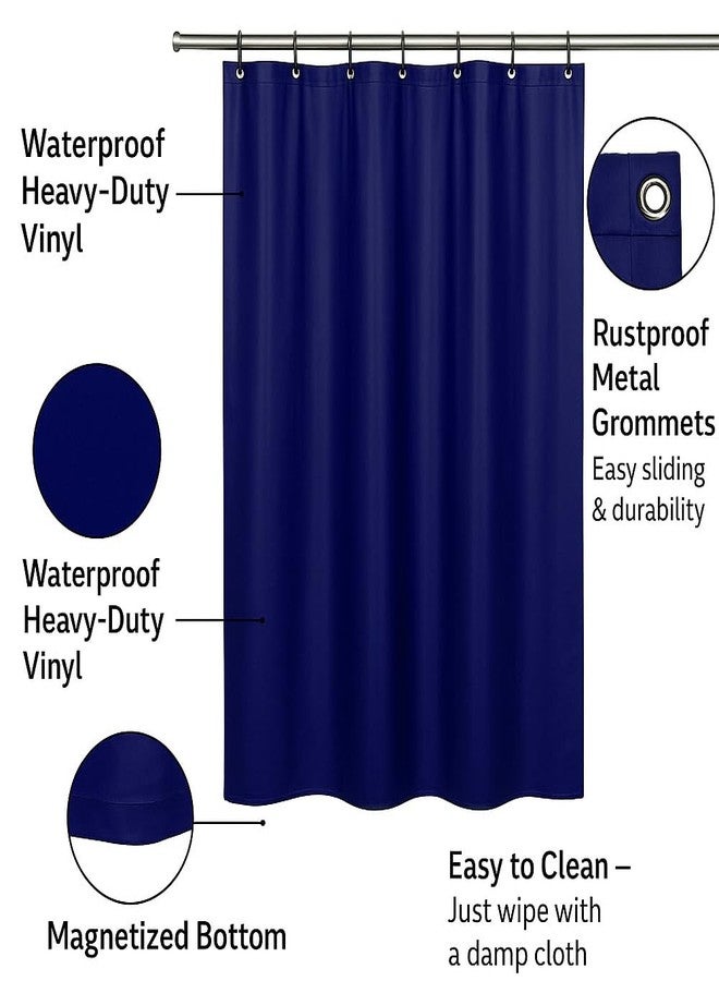1 Heavy Duty Navy Blue Magnetized Shower Curtain Liner Vinyl Waterproof 70"X72" Magnetized Hem and Rustproof Grommets Easy to Clean Durable Bathroom Liner for Tub or Shower - Image 3