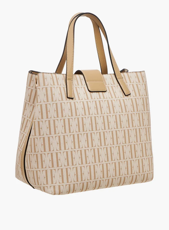 ELLE Monogram Print Tote Bag with Double Handle and Twist Lock Closure