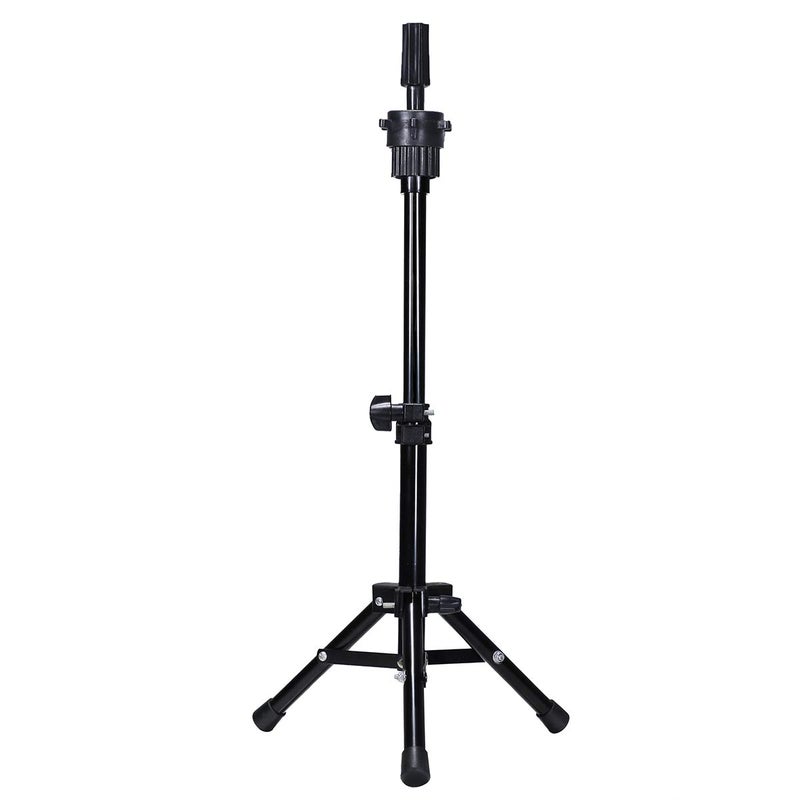 DANSEE Mini Wig Tripod Foldable Stand Adjustable Mannequin Head Metal Tripod Canvas Block Head Stand Holder Wig Manikin Head Table Display for Cosmetology Salons Hairdressing Training Black3655cm