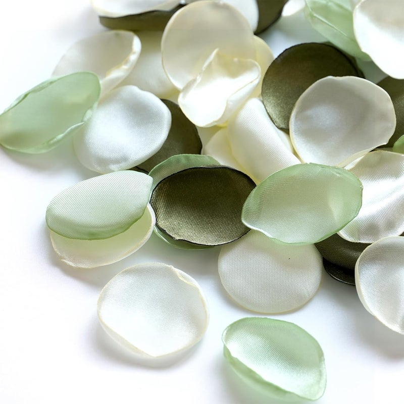 WEIERYUE 300PCS Silk Rose Petals,Beautiful Realistic Scatter Rose Petals Romantic Night Decoration,Wedding Party Decoration Artificial Flowers Petals(Olive Green/Light Green/Cream White) - Image 1