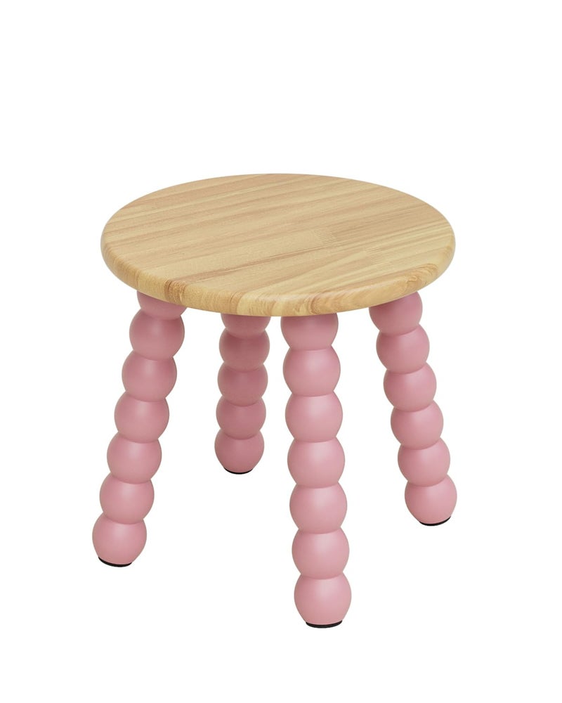Masupu Solid Wooden Step Stool for Adults Kids, 11 inch Small Foot Stool, Non-Slip One Step Stool, Sturdy Foot Stool for Bathroom, Bedroom, Kichen, Plant Stand(Natural and Pink) - Image 1