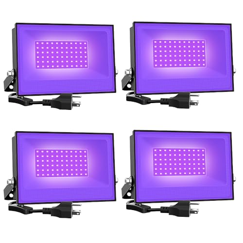 Onforu 4 Pack 38W LED Black Lights, Blacklight Flood Light with Plug, IP66 Waterproof, for Halloween Party, Glow in The Dark, Stage Lighting, Aquarium, Body Paint, Fluorescent Poster, Neon Glow,Black - Image 1