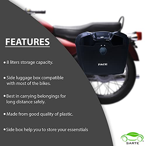 SARTE Pace Universal Motorcycles Cruiser Bike Luggage Storage Side Box Holder with Lock, Heavy Duty Plastic & Fitment Clamp Compatible with All Bikes (Glossy Black | Set of 1) - Image 2