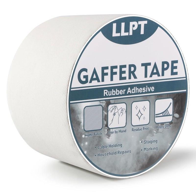 LLPT Gaffers Tape Professional Grade White 75 mm x 15 m Matte Non Reflective Easy Tear Residue Free Heavy Duty Gaffing Tape for Cords Photography (PGT76WT) - Image 1