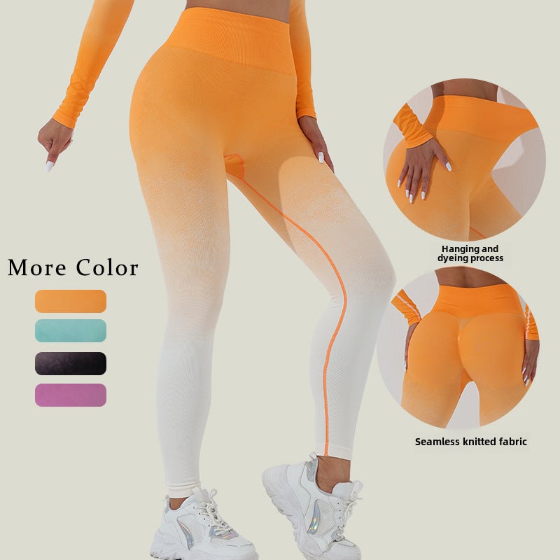 Gradient Tie-Dye Yoga Pants High-Waist Fitness Tights for Women Pink purple - Image 5