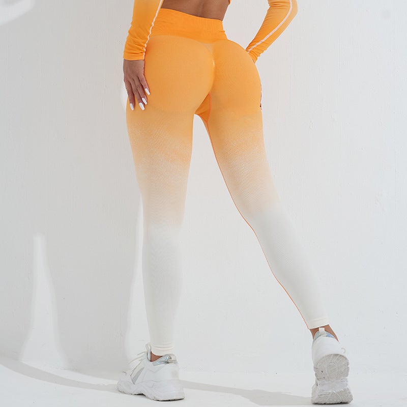 Gradient Tie-Dye Yoga Pants High-Waist Fitness Tights for Women Pink purple - Image 2