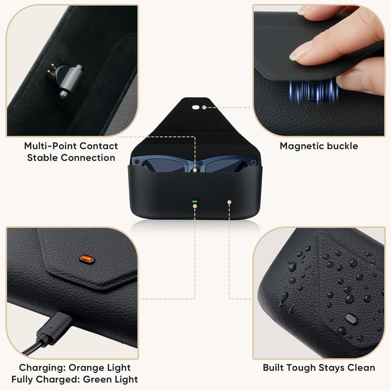 علبة شحن النظارات الذكية AI المتوافقة مع Ray-Ban Meta Wayfarer/Skyler/Headliner، ومحطة شحن بديلة Oakley Meta HSTN مع مؤشر LED - Image 3