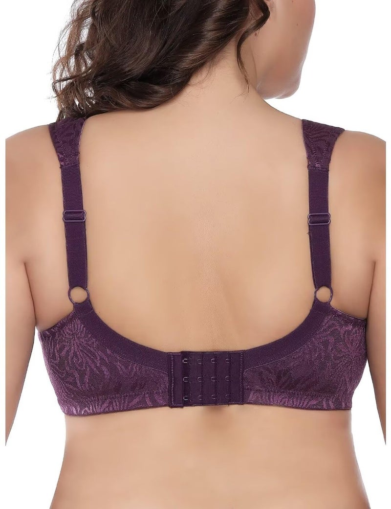 Deyllo Women's Full Coverage Plus Size Comfort Minimizer Bra Wirefree Non Padded(Purple,44G) - Image 4
