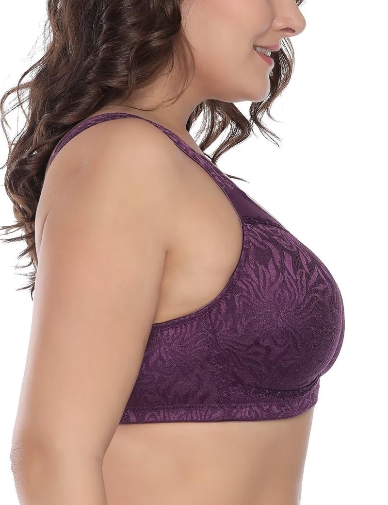 Deyllo Women's Full Coverage Plus Size Comfort Minimizer Bra Wirefree Non Padded(Purple,44G) - Image 3