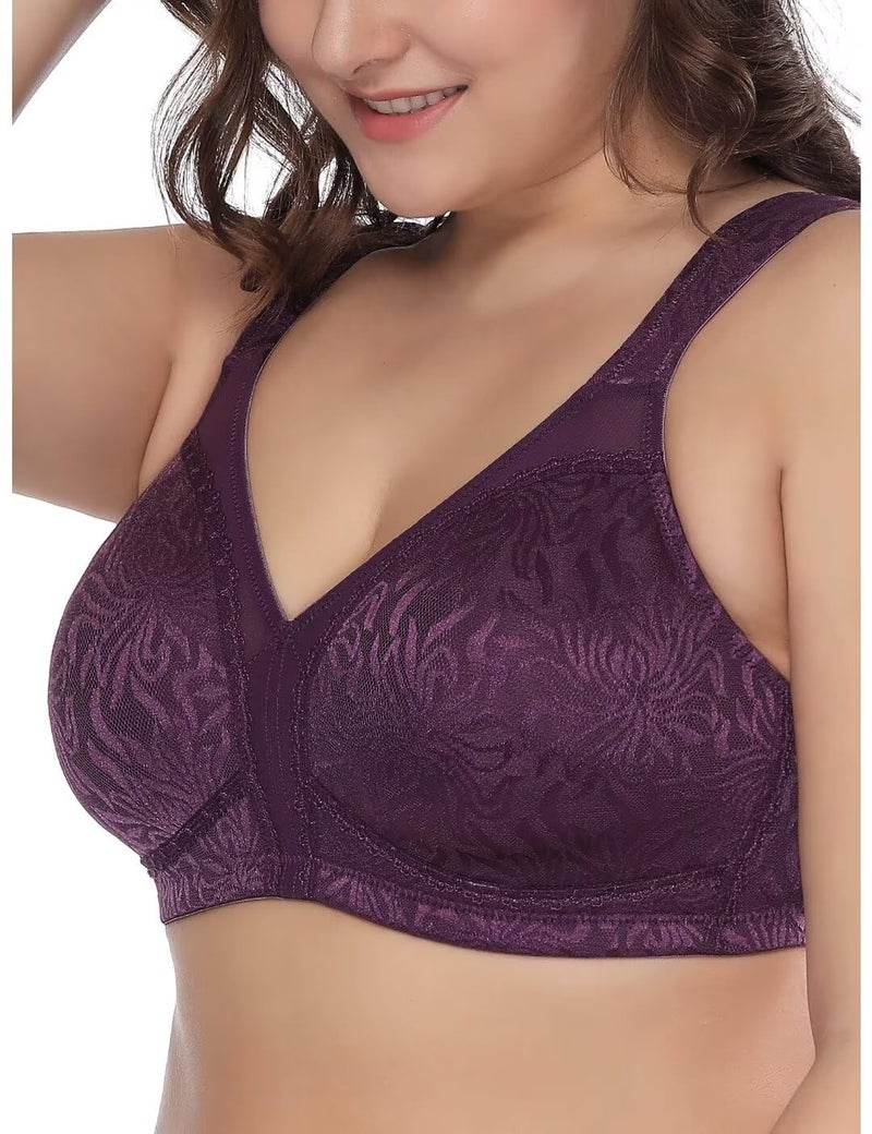 Deyllo Women's Full Coverage Plus Size Comfort Minimizer Bra Wirefree Non Padded(Purple,44G) - Image 2