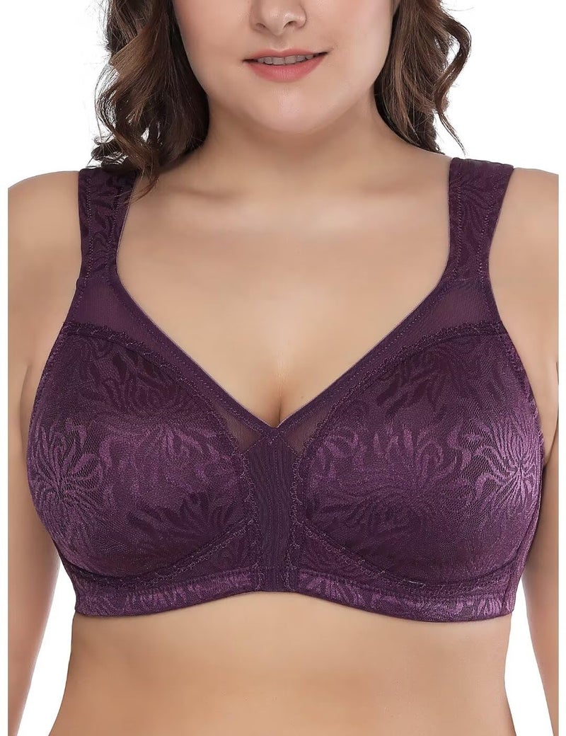 Deyllo Women's Full Coverage Plus Size Comfort Minimizer Bra Wirefree Non Padded(Purple,44G) - Image 1