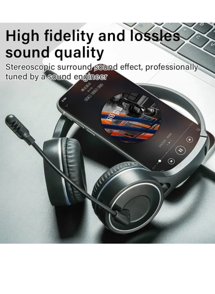 Wireless Bluetooth Headset with Mic and Noise Cancellation Ajustable Headphone and 3.5mm Cable for Gaming