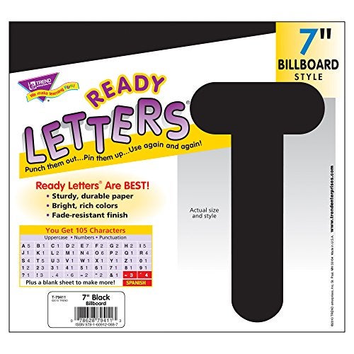 Trend Enterprises TREND Black 7-Inch Billboard Uppercase (EN/SP) Ready Letters, Bulletin Board Decor, 7-Inch, 105 Pieces - Image 3