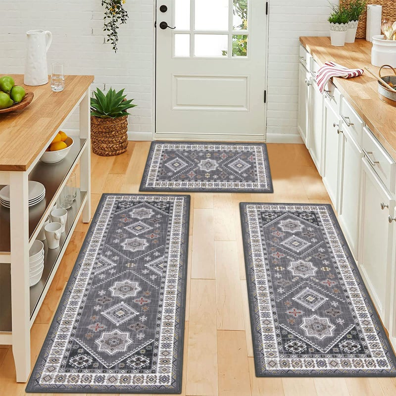 HEBE RUGS HEBE Boho Kitchen Rug Sets 3 Piece with Runner Non Slip Kitchen Rugs and Mats Washable Kitchen Mats for Floor Thick Kitchen Floor Mat Carpet Runner Rugs for Hallway Laundry Holiday Decor  - Image 2