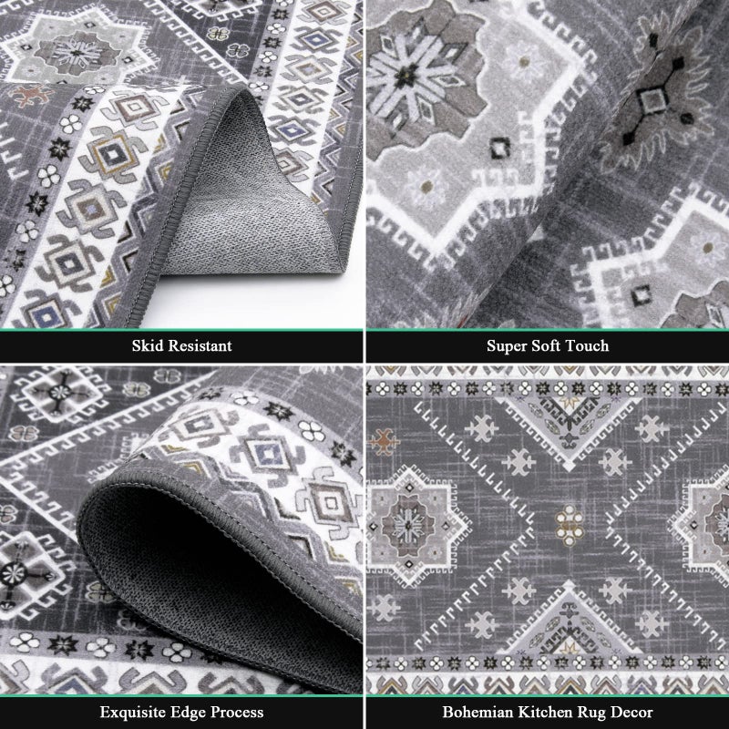 HEBE RUGS HEBE Boho Kitchen Rug Sets 3 Piece with Runner Non Slip Kitchen Rugs and Mats Washable Kitchen Mats for Floor Thick Kitchen Floor Mat Carpet Runner Rugs for Hallway Laundry Holiday Decor  - Image 4