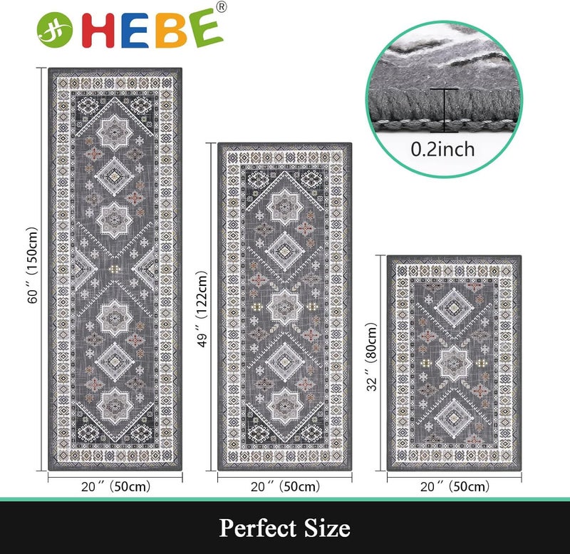 HEBE RUGS HEBE Boho Kitchen Rug Sets 3 Piece with Runner Non Slip Kitchen Rugs and Mats Washable Kitchen Mats for Floor Thick Kitchen Floor Mat Carpet Runner Rugs for Hallway Laundry Holiday Decor  - Image 3