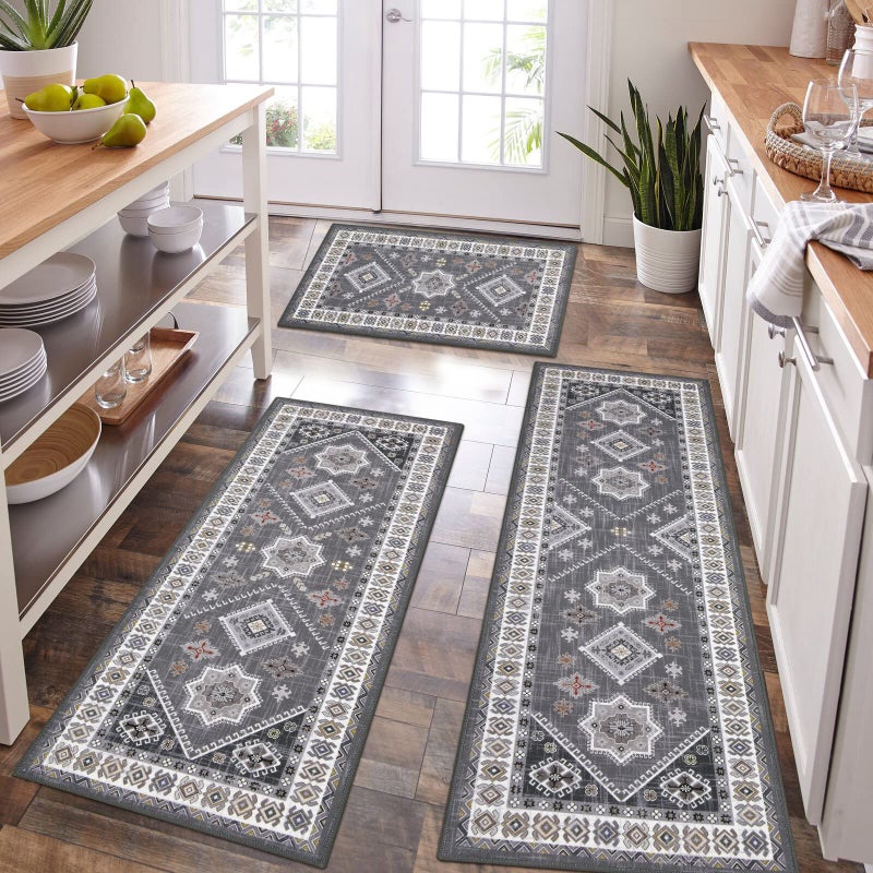 HEBE RUGS HEBE Boho Kitchen Rug Sets 3 Piece with Runner Non Slip Kitchen Rugs and Mats Washable Kitchen Mats for Floor Thick Kitchen Floor Mat Carpet Runner Rugs for Hallway Laundry Holiday Decor  - Image 1
