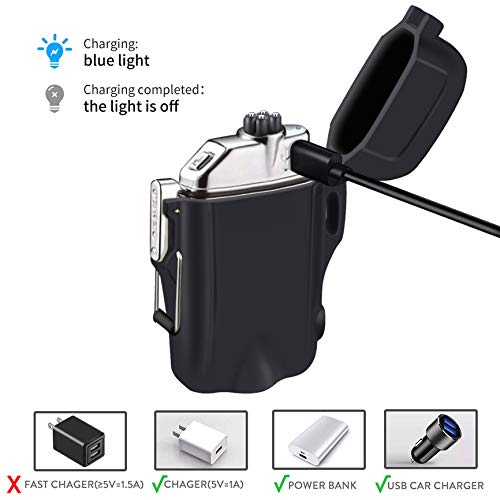 SUPRUS Waterproof 3 Modes of Flashlight Windproof Lighter Dual Arc Electric Rechargeable Dual Arc Plasma Lighters with Survival Emergency Whistle and Lanyard - Image 2
