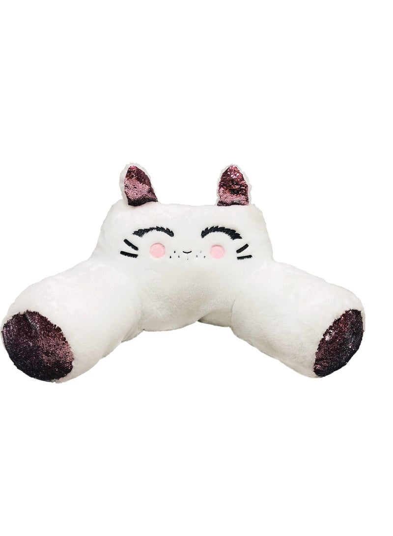 Sharpdo White Cat Back Cushion, Polyester Pillow, Plush Doll in Bed, 67 * 40 * 30cm - Image 1