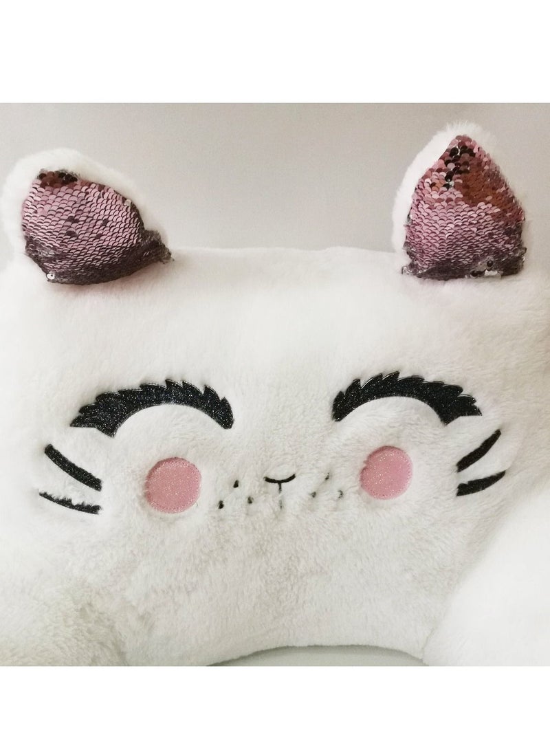 Sharpdo White Cat Back Cushion, Polyester Pillow, Plush Doll in Bed, 67 * 40 * 30cm - Image 3