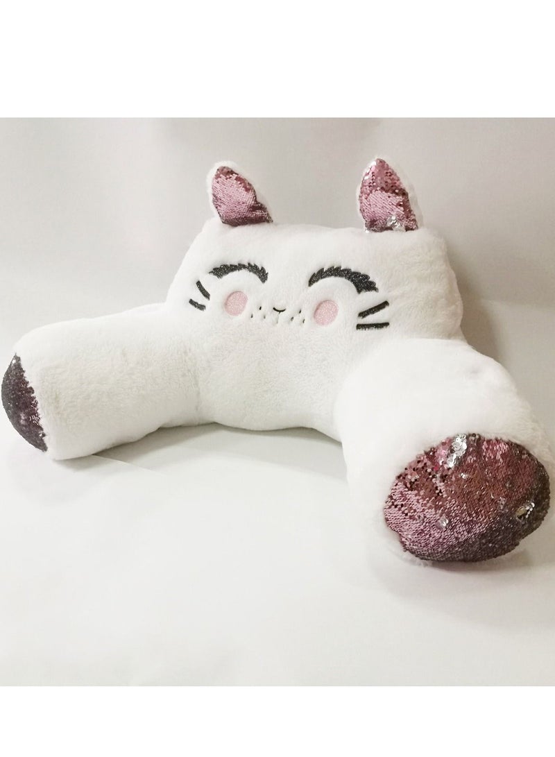 Sharpdo White Cat Back Cushion, Polyester Pillow, Plush Doll in Bed, 67 * 40 * 30cm - Image 4
