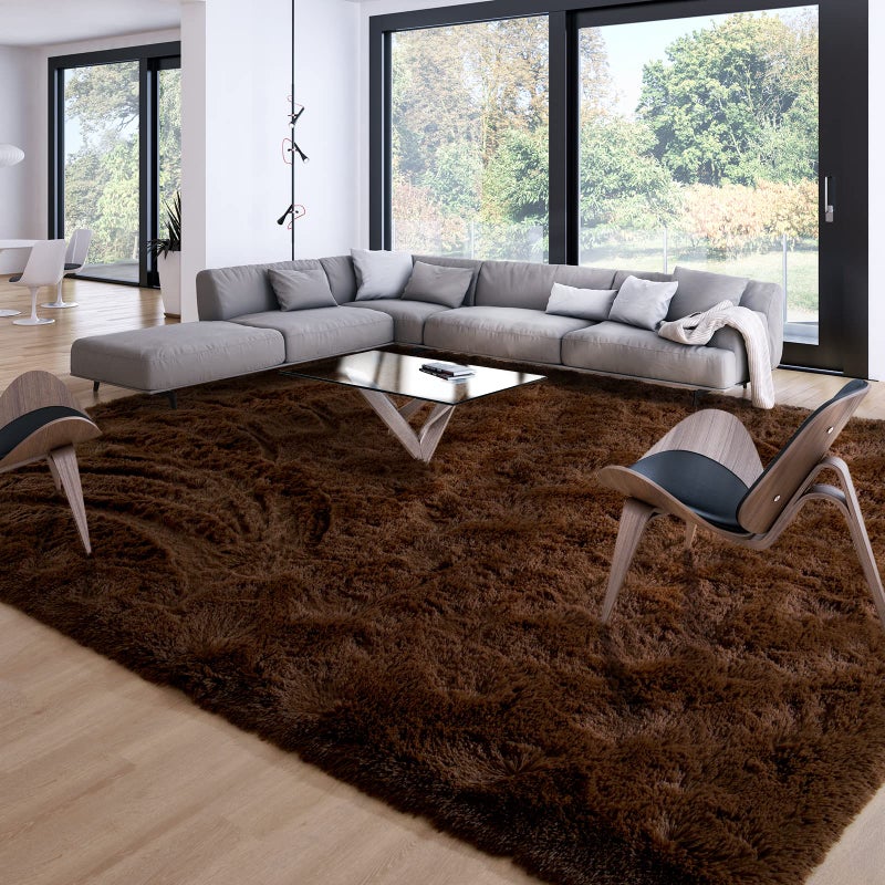 Soft Modern Indoor Large Shaggy Rug for Bedroom Livingroom Dorm Kids Room Home Decorative NonSlip Plush Fluffy Furry Fur Area Rugs Comfy Nursery Accent Floor Carpet 6x9 Feet Brown