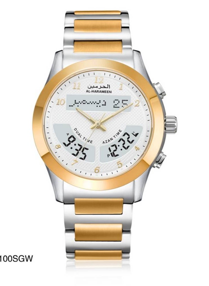 AL-HARAMEEN ساعة رجالية من الستانلس ستيل تناظرية/رقمية HA-6100SGW - Image 1