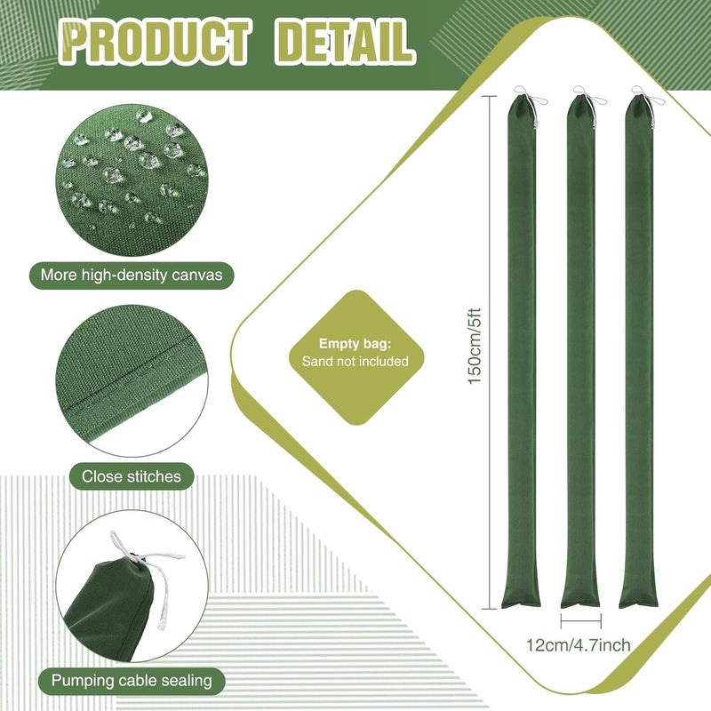 Shappy شابي 5 قطع أكياس رمل طويلة 5 × 47 لحماية الفيضانات أكياس رملية قابلة لإعادة الاستخدام أنبوب فارغ لحماية المياه من الفيضانات للباب والنافذة التحكم في مياه الأمطار - Image 2