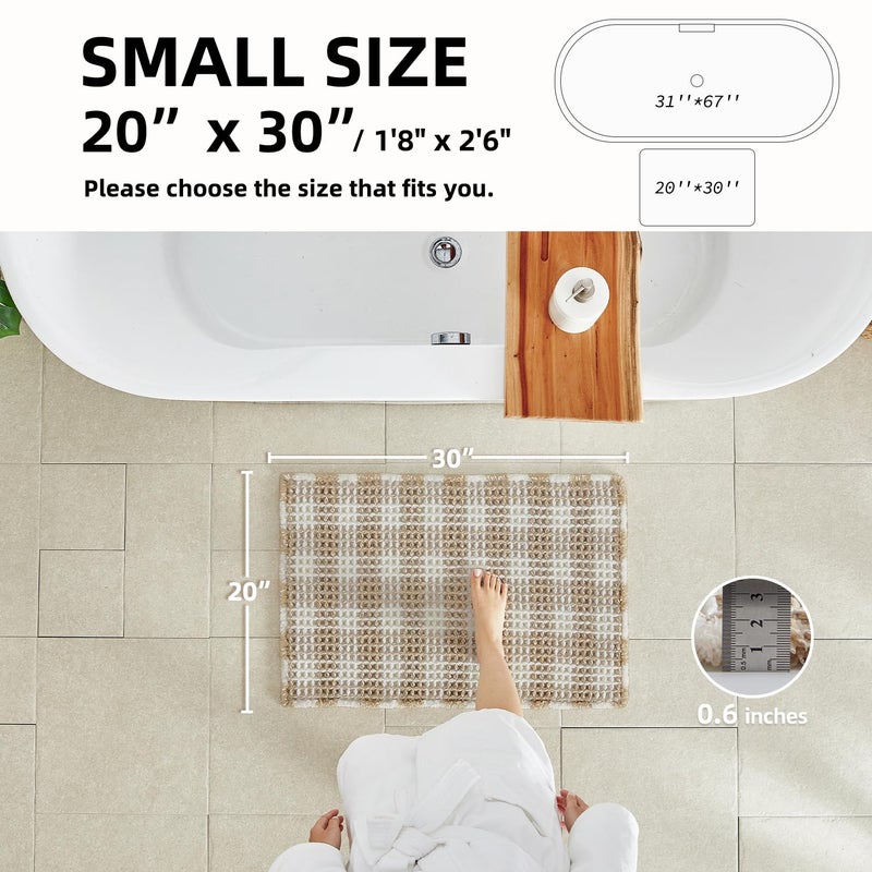 TYUU Waffle Bath Mat, Boho Bathroom Rugs Non Slip Washable Absorbent Checkered Bathroom Mat Quick Dry Farmhouse Bathroom Decor, 30"x20" Khaki and White - Image 2