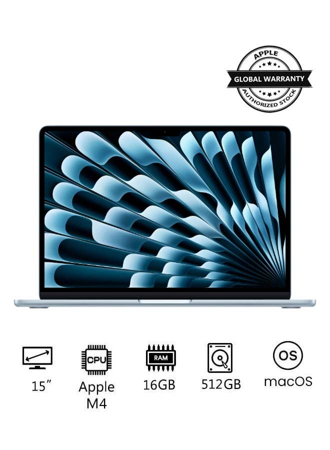 ابل  ماك بوك إير 2025 الجديد MC7C4 بشاشة 15 بوصة، شريحة أبل M4 مع معالج 10 نواة CPU ومعالج 10 نواة GPU/ذاكرة RAM سعة 16 جيجابايت/قرص SSD سعة 512 جيجابايت/نظام macOS (نسخة دولية) - Image 1