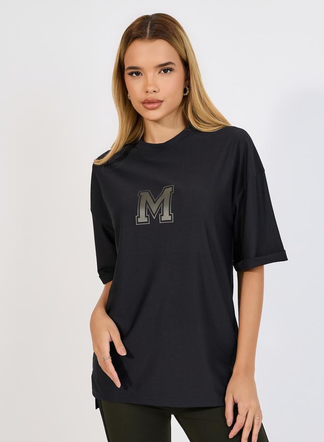 Styli Oversized T-Shirt with Chest Print & Fitted Leggings Co-Ords Set  - Image 2