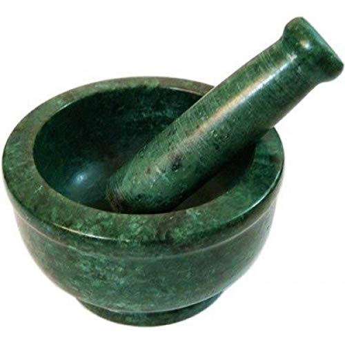 RSPTJM RJ kitchenware Store Mortar and Pestle Set, kharad, Masher Spice Mixer/Okhli and musle/Kharal for Kitchen 4 inches (green marble okhali pestle) - Image 3