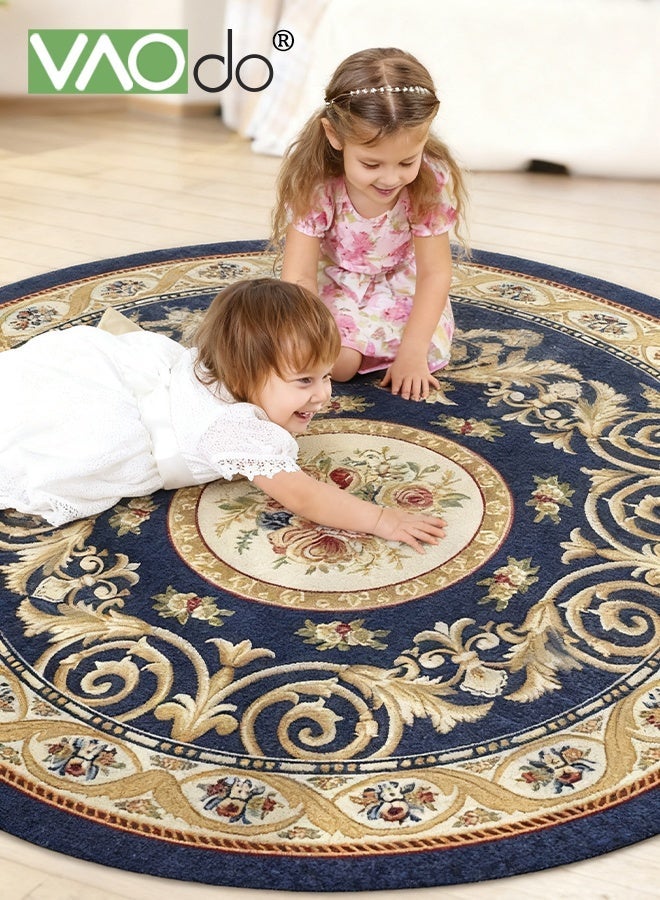 فاو دو سجادة دائرية بزخارف نباتية جميلة، سجادة دائرية منخفضة الوبر ومقاومة للانزلاق، سجادة دائرية بزخارف نباتية عتيقة لغرفة النوم وغرفة المعيشة وغرفة الدراسة 140*140 سم - Image 4