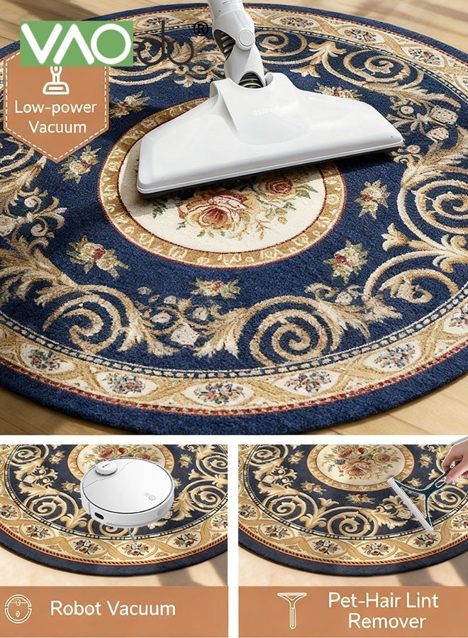 فاو دو سجادة دائرية بزخارف نباتية جميلة، سجادة دائرية منخفضة الوبر ومقاومة للانزلاق، سجادة دائرية بزخارف نباتية عتيقة لغرفة النوم وغرفة المعيشة وغرفة الدراسة 140*140 سم - Image 5