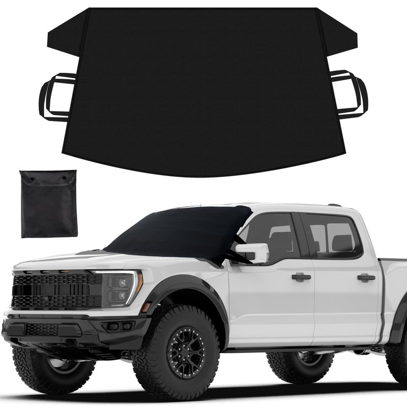 EcoNour Windshield Cover for Ice and Snow  Durable 600D Oxford Fabric  Waterproof Winter Car Cover for Pickup Truck SUV  Mini Van  Essential Car Winter Accessories  XLarge 74x43