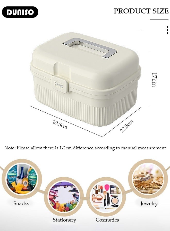 DUNISO Family Medicine Storage Box Container, 2 Layers First Aid Box Organizer with Locking Lid Handle, Multipurpose Durable Craft Tool Case Plastic Professional Emergency Bin for Home Travel Car Camping Office - Image 4